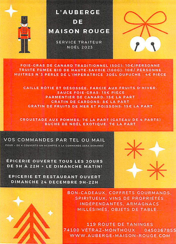 carte du restaurant Auberge de Maison Rouge