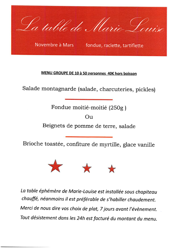 menu groupe bar Ãƒ  fondue - Auberge de Maison Rouge